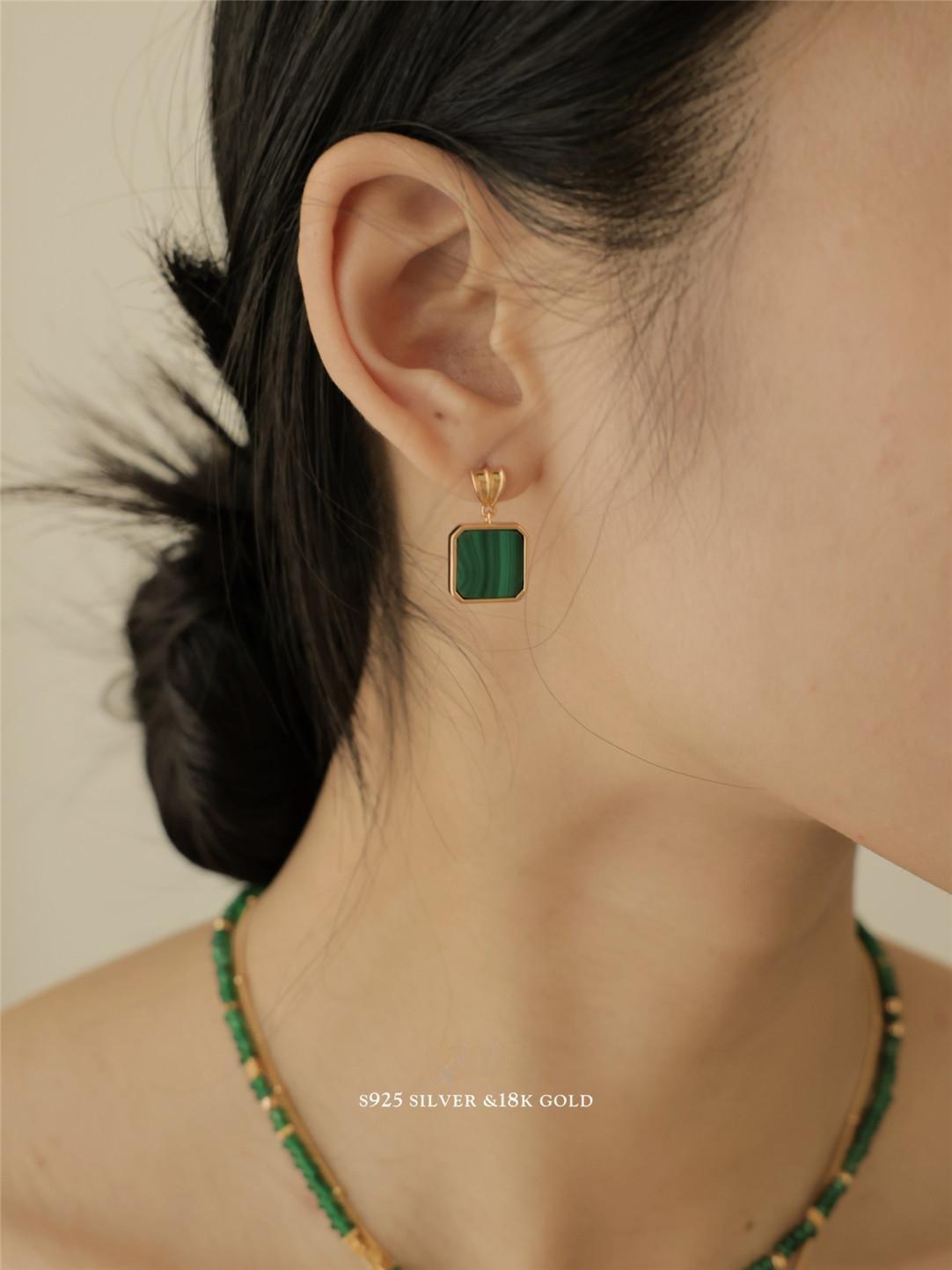 Malachite Gold Plated Earrings