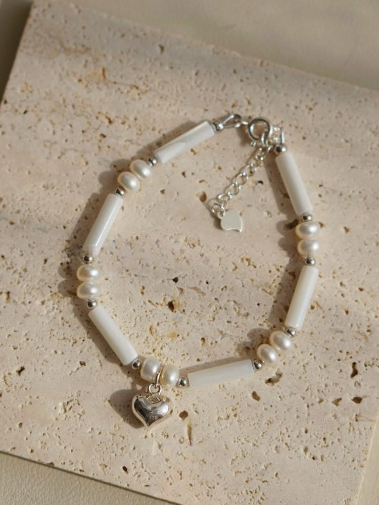 Freshwater Pearl Baroque Shell Barrel Heart Charm Bracelet