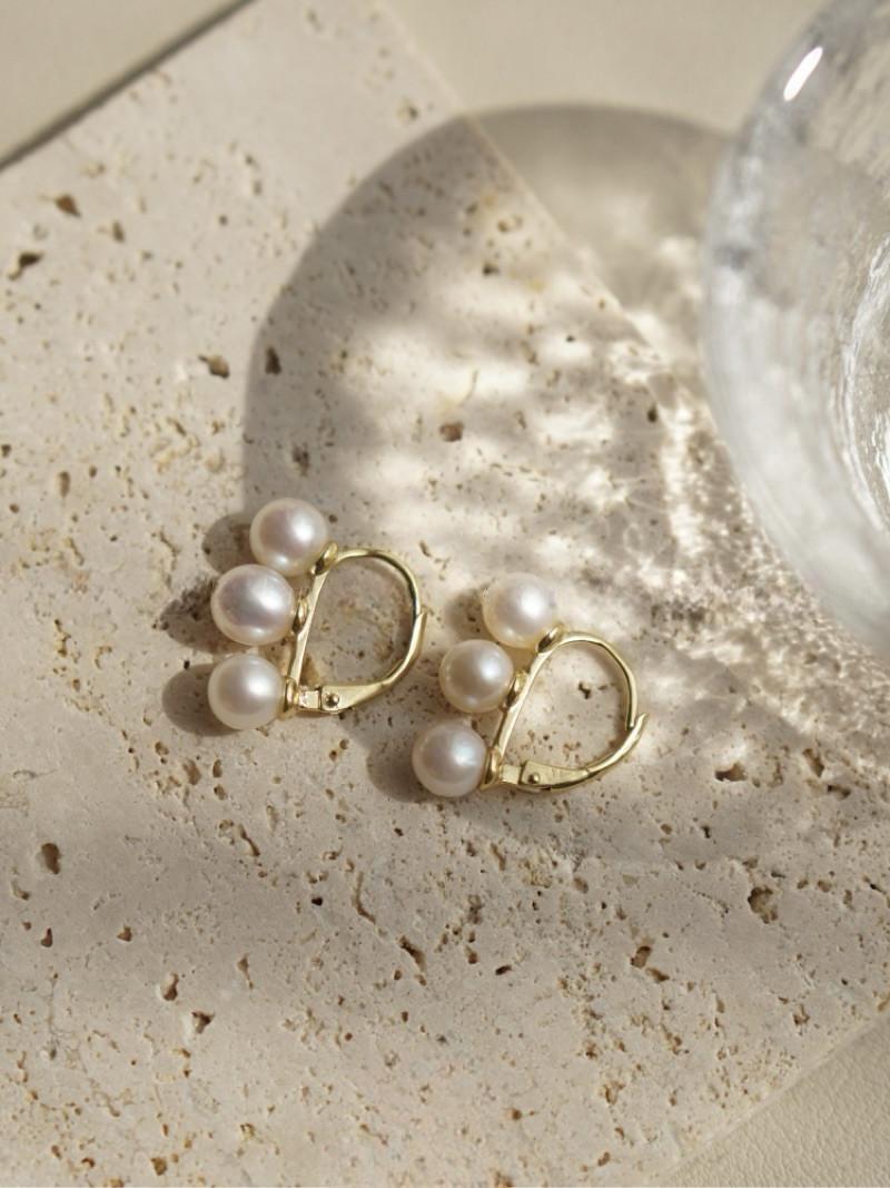 Freshwater Pearl Triple Row Gold Plated Earrings