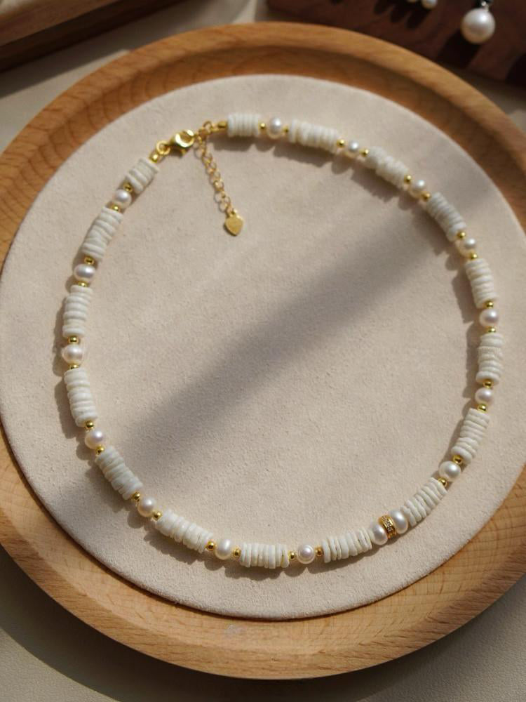 Natural Shell Freshwater Pearl Baroque Gold Plated Necklace