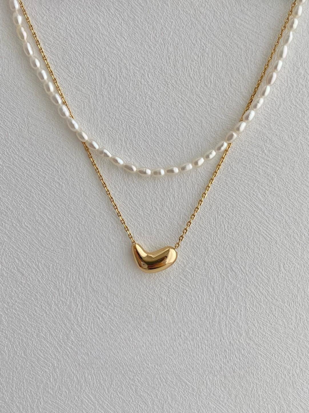 S925 Silver Small Gold Bead Stud Earrings Necklace Sets