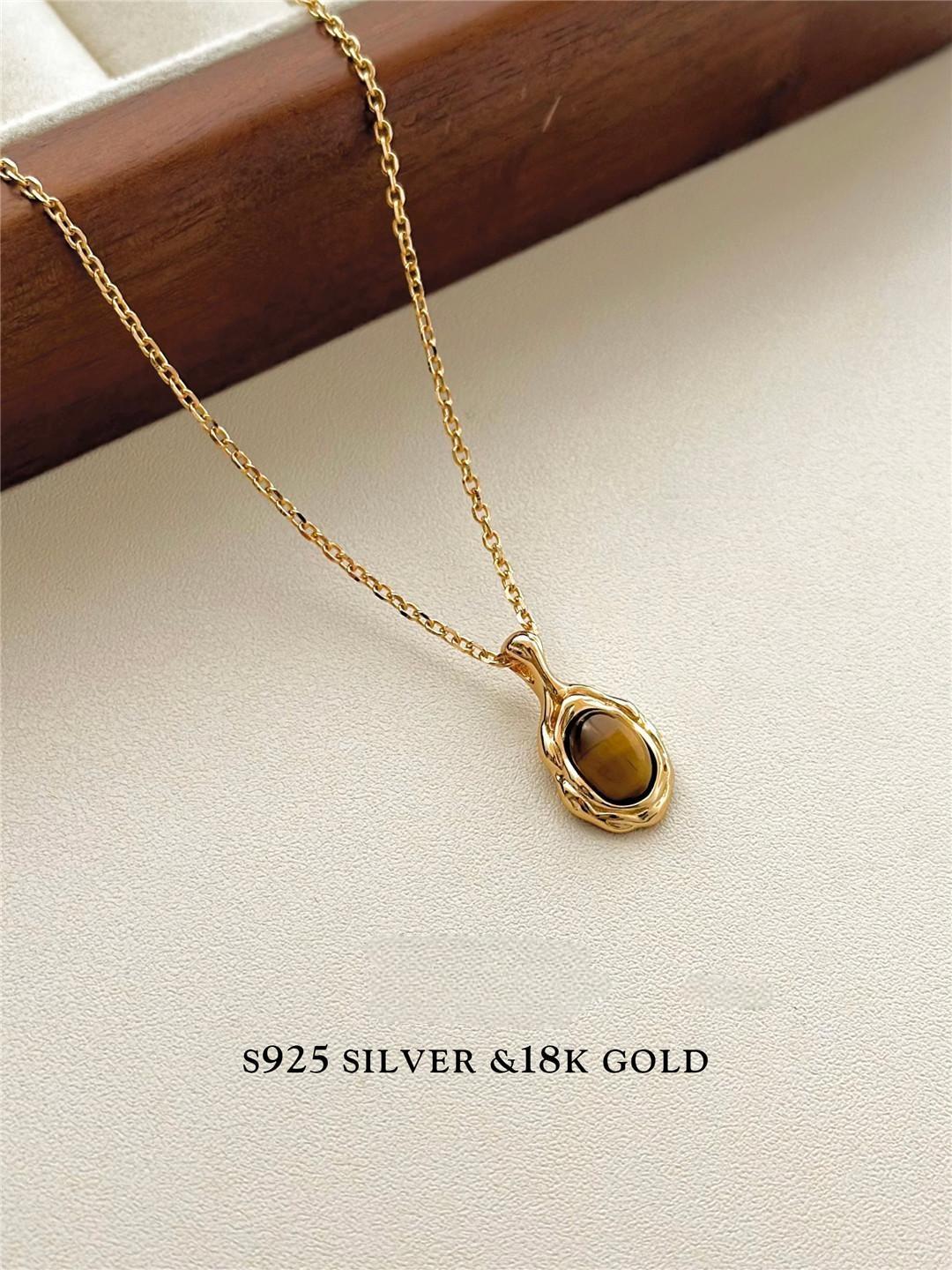 S925 Gold Plated Tiger Eye Pendant Necklace