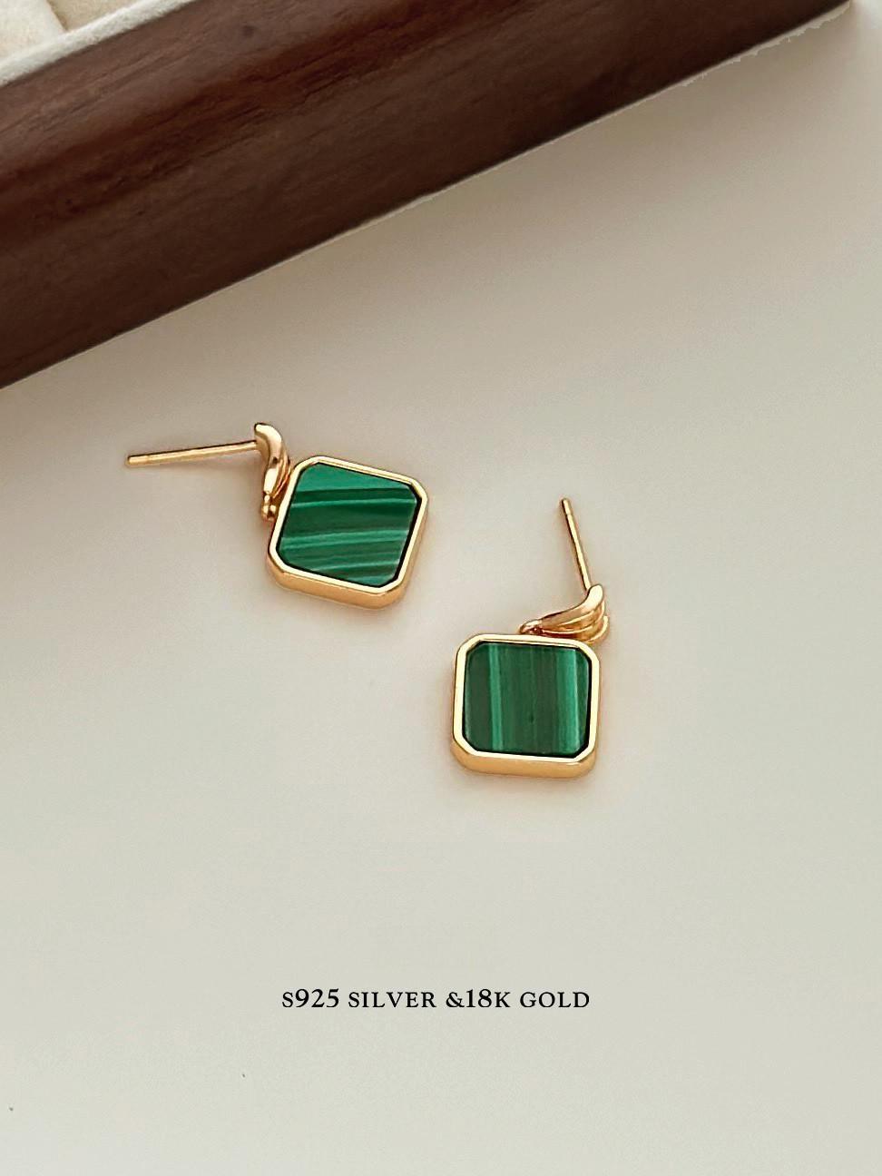 Malachite Gold Plated Earrings