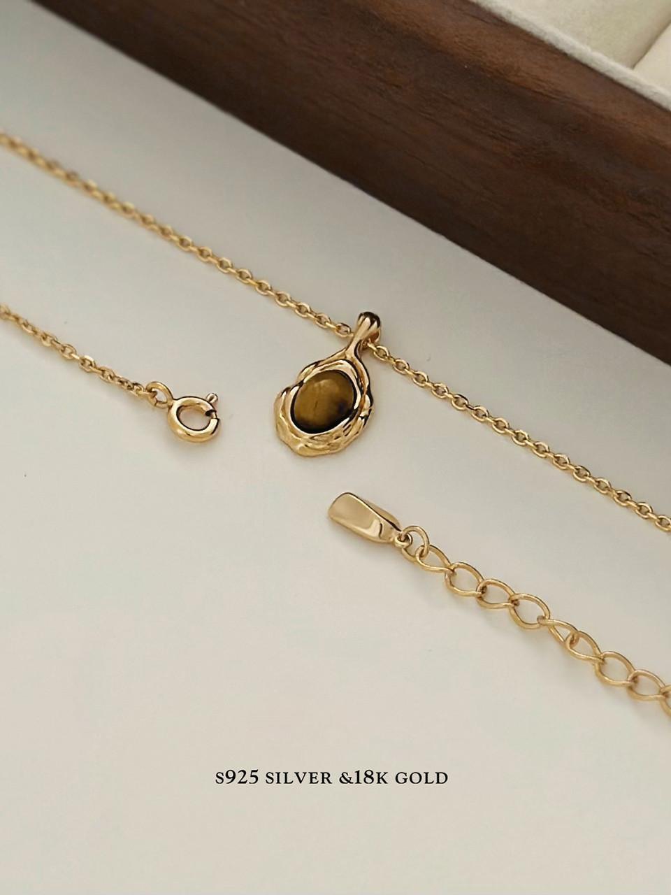 S925 Gold Plated Tiger Eye Pendant Necklace