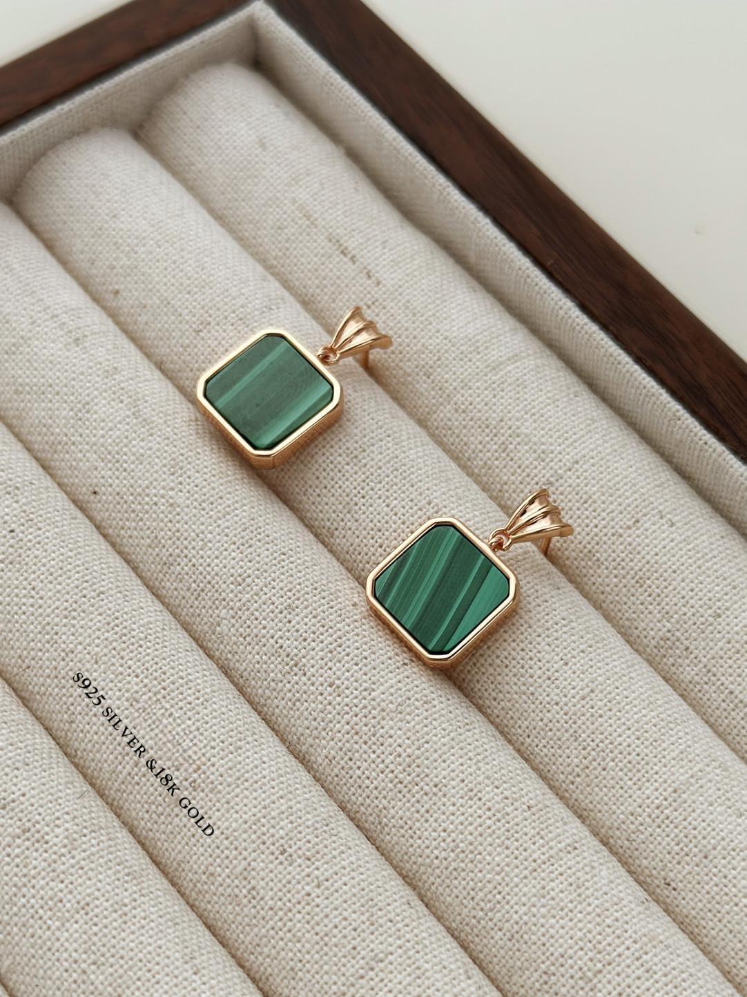 Malachite Gold Plated Earrings
