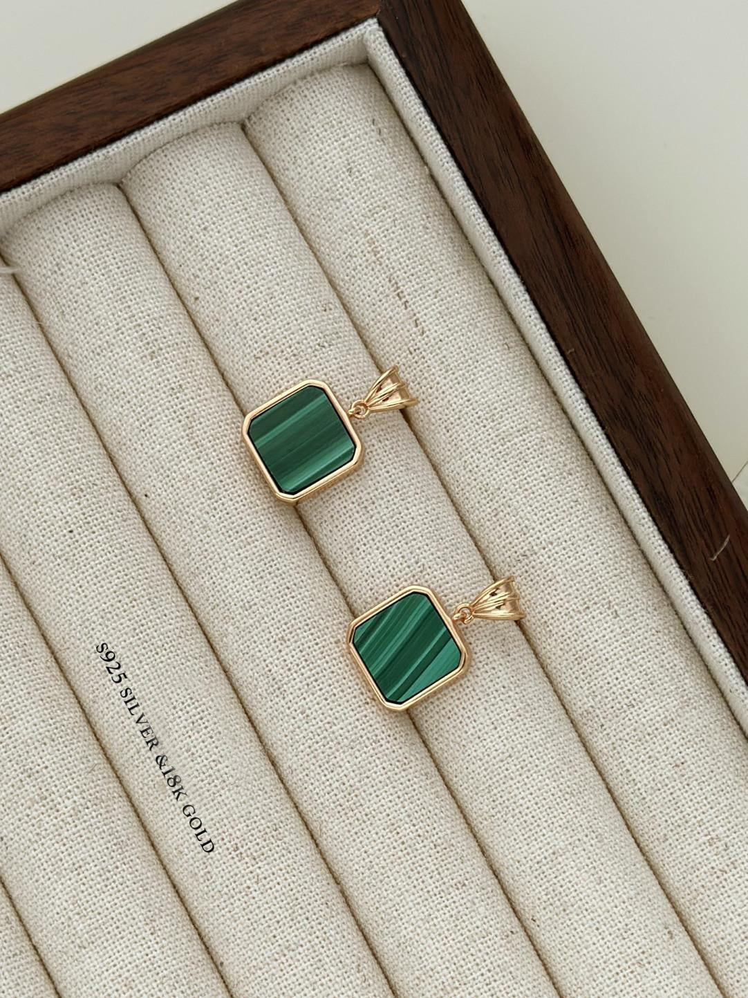 Malachite Gold Plated Earrings