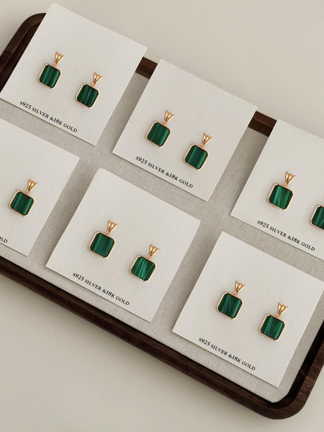 Malachite Gold Plated Earrings