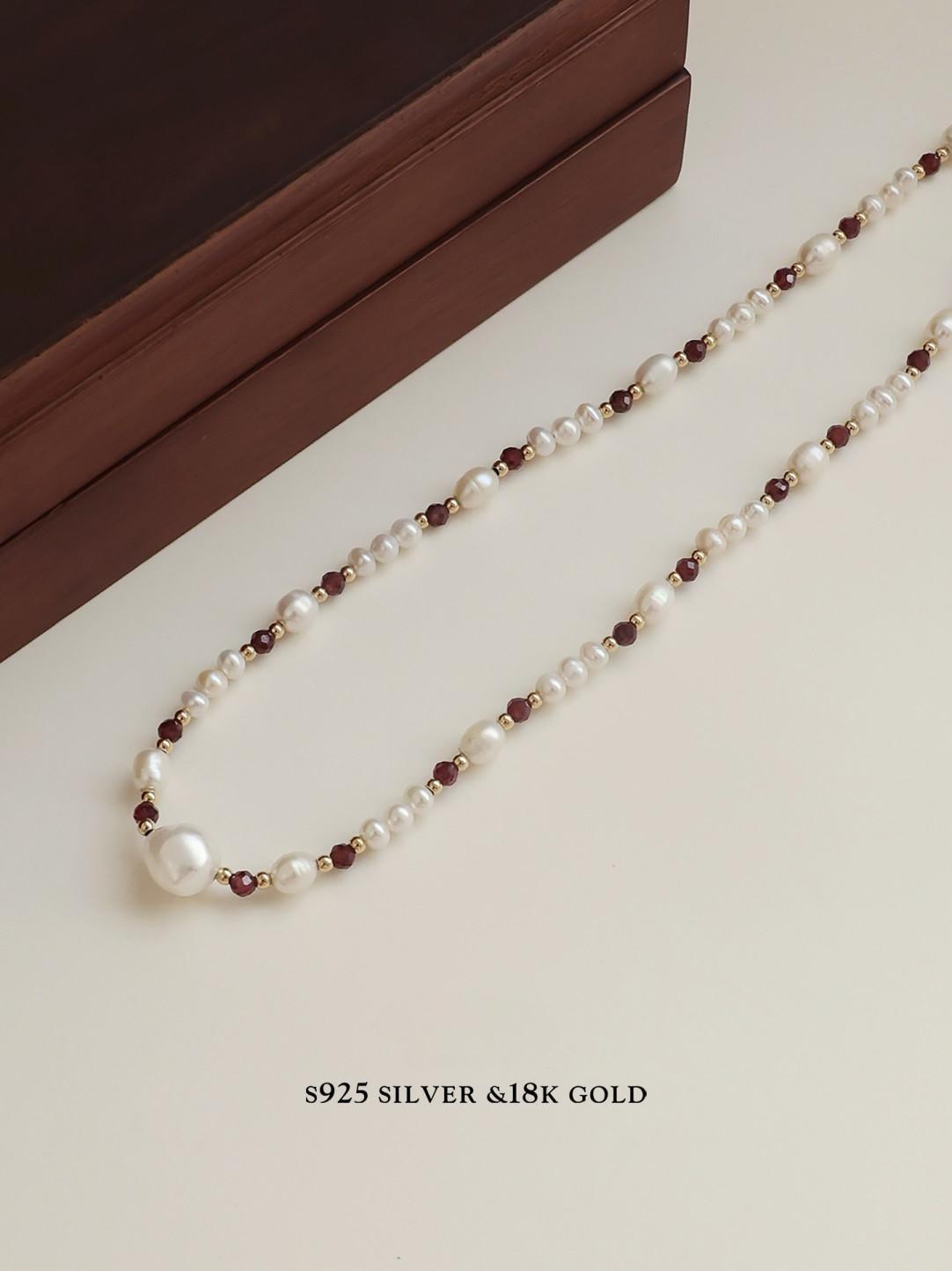 Handmade S925 Pearl Garnet Necklace