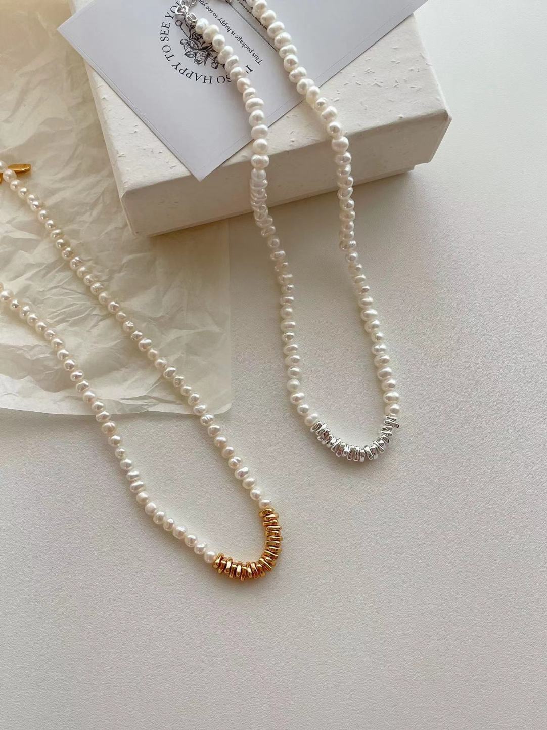 Fragmented Silver Freshwater Pearl Necklace