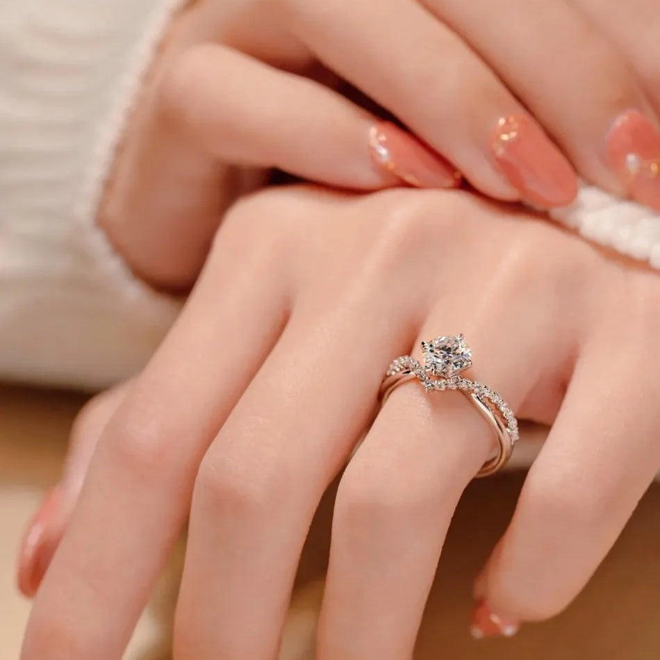 Criss Cross Halo Moissanite Ring
