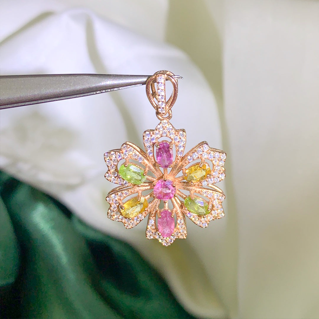 Enchanted Floral Symphony Tourmaline Pendant