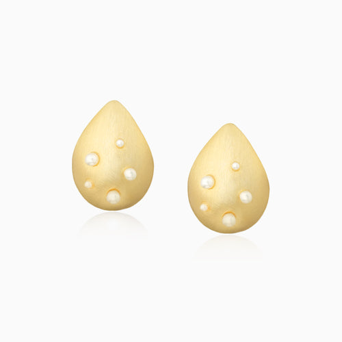 Drop Shaped Golden Plated Pearl Earrings