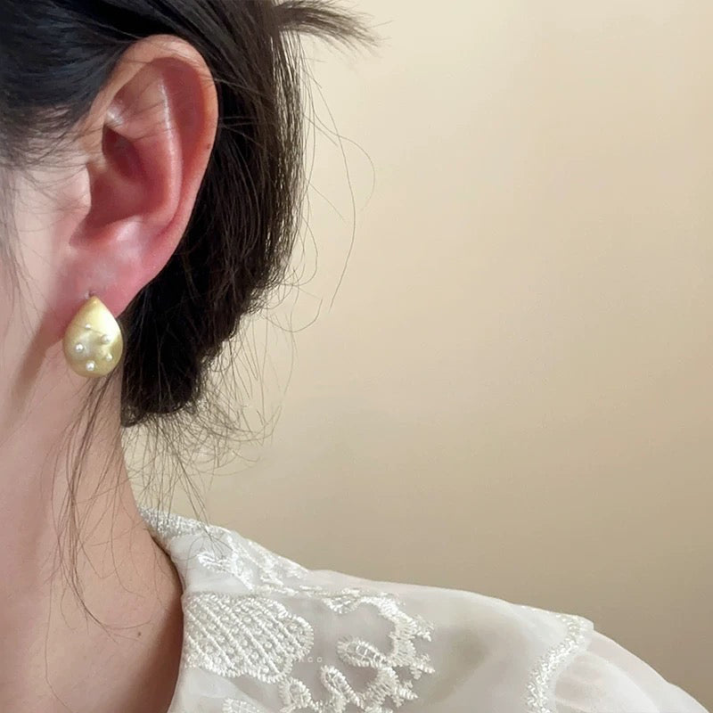 Drop Shaped Golden Plated Pearl Earrings