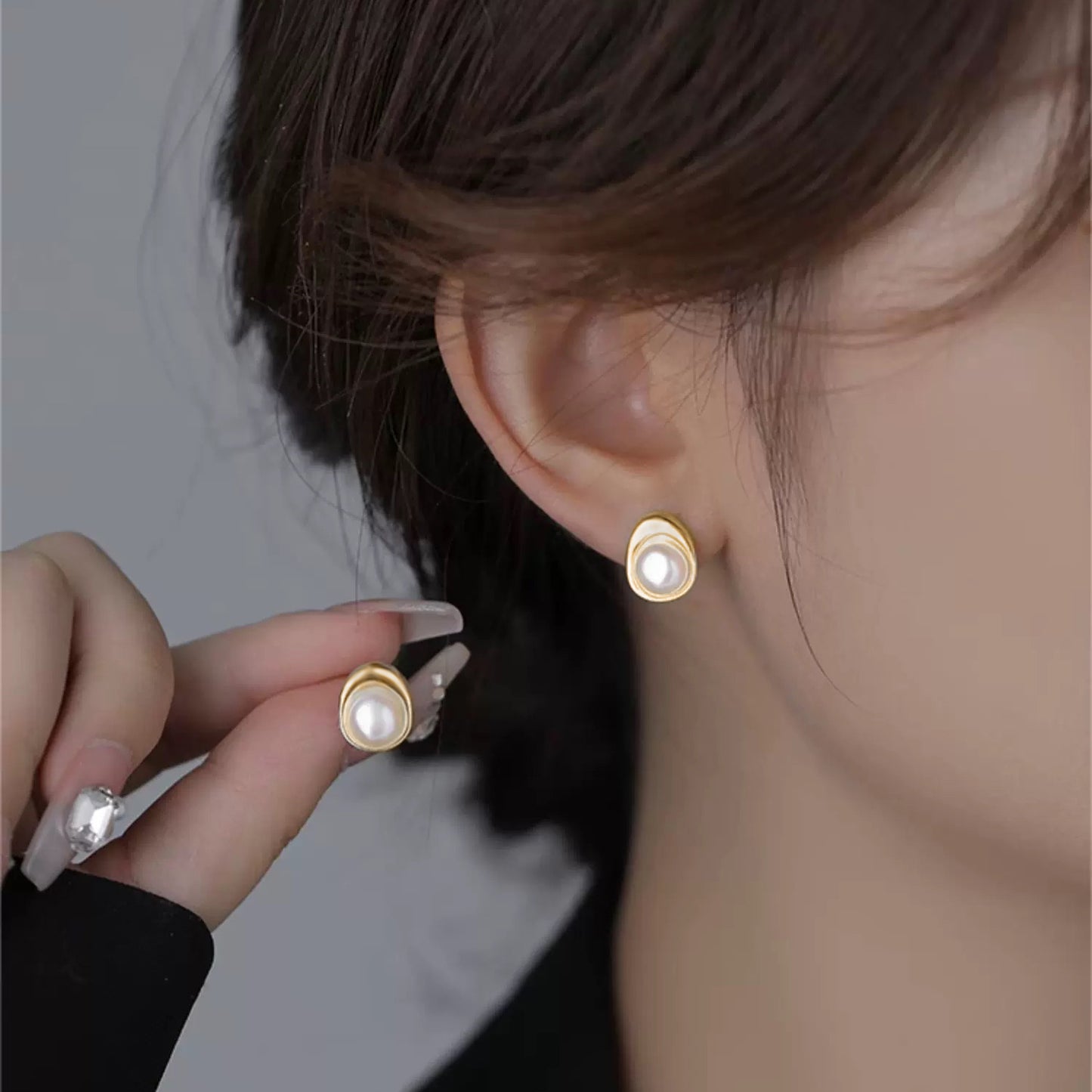 Natural Pearl Golden Plated Earrings