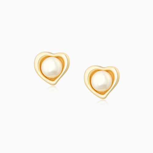 Heart Shaped Pearl Gold Plated Earrings