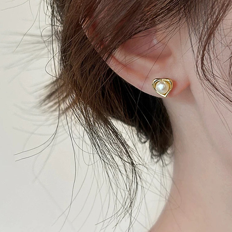 Heart Shaped Pearl Gold Plated Earrings