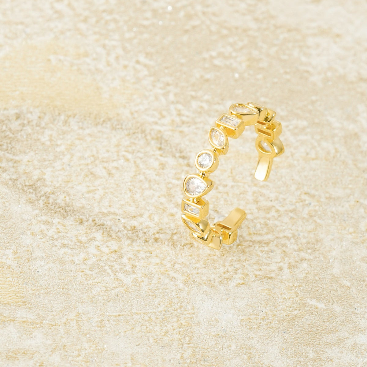 Multi-shaped Zirconia Gold Plated Open-ended Ring