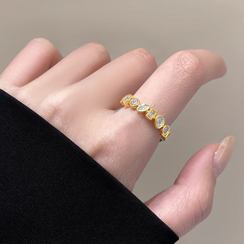 Multi-shaped Zirconia Gold Plated Open-ended Ring