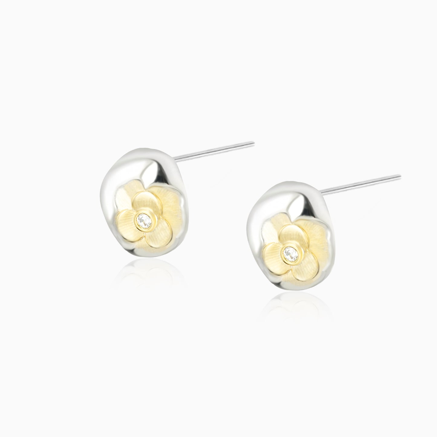 Shine Flower Golden Plated Zirconia Earrings