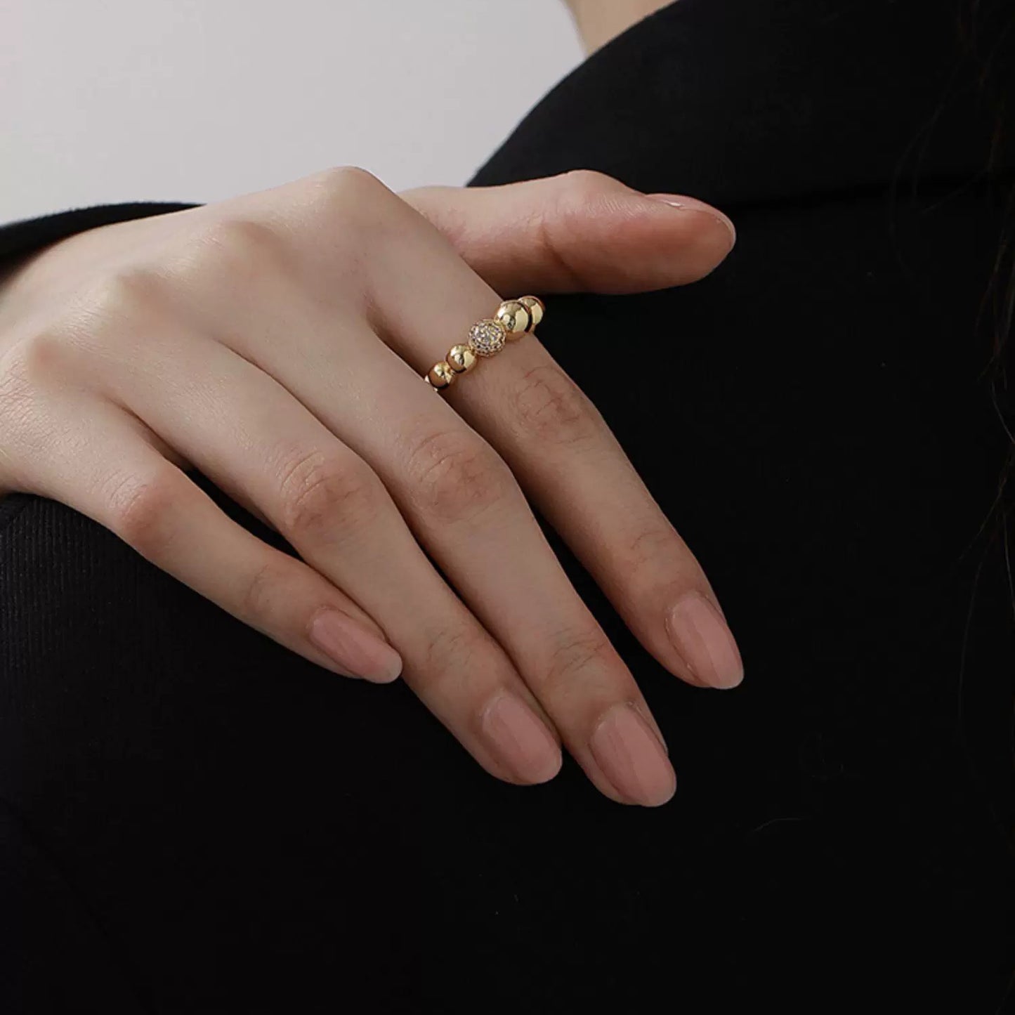 Round Zirconia Golden Plated Open-ended Ring