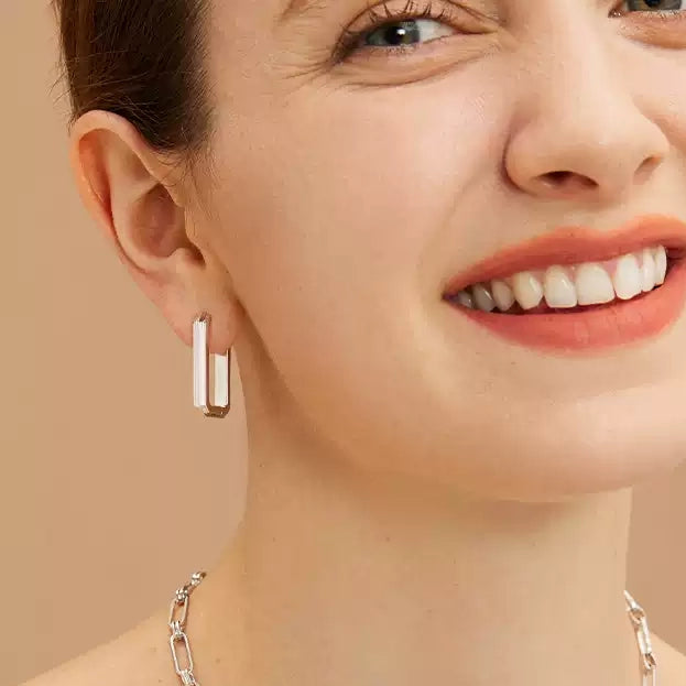 Geometric Rectangle Huggie Hoop Earrings