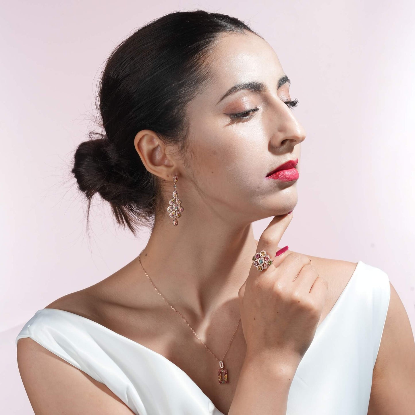 Vertical Petal Tourmaline Earrings