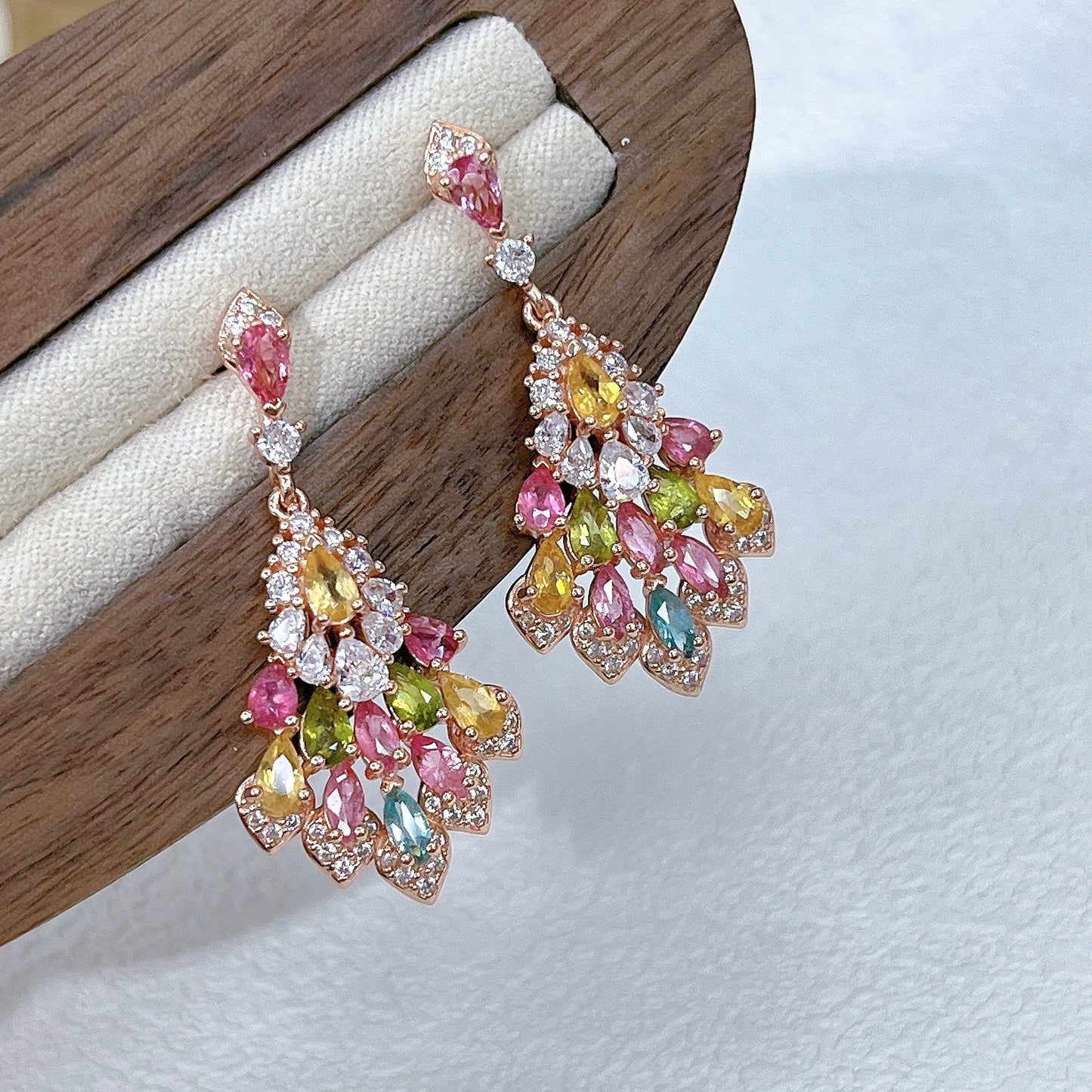 Layered Petal Drop Tourmaline Earrings