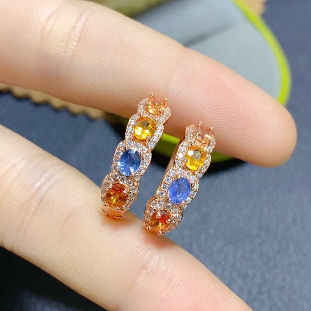Multicolor Cluster Sapphire Earrings