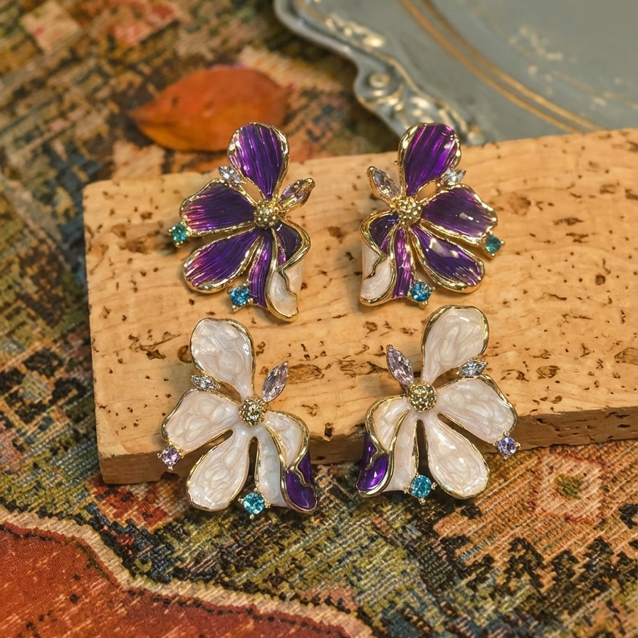 Enamel Fantasy Flower Earrings