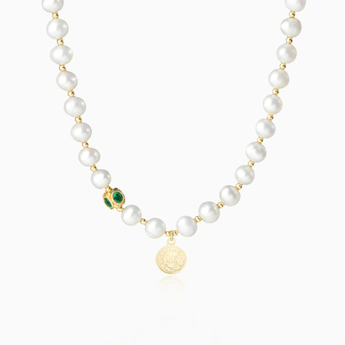 Natural Pearl Golden Beads OT Clasp Necklace