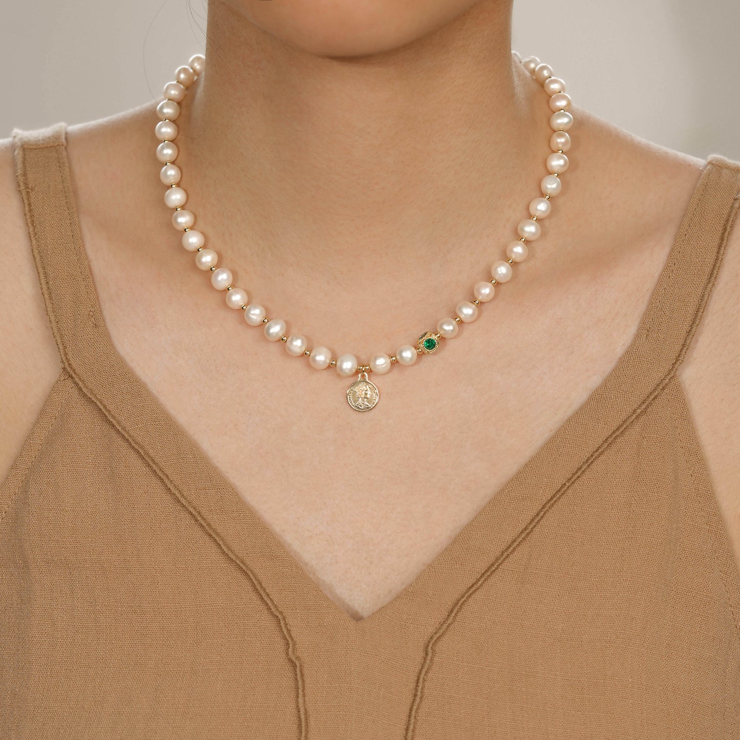 Natural Pearl Golden Beads OT Clasp Necklace