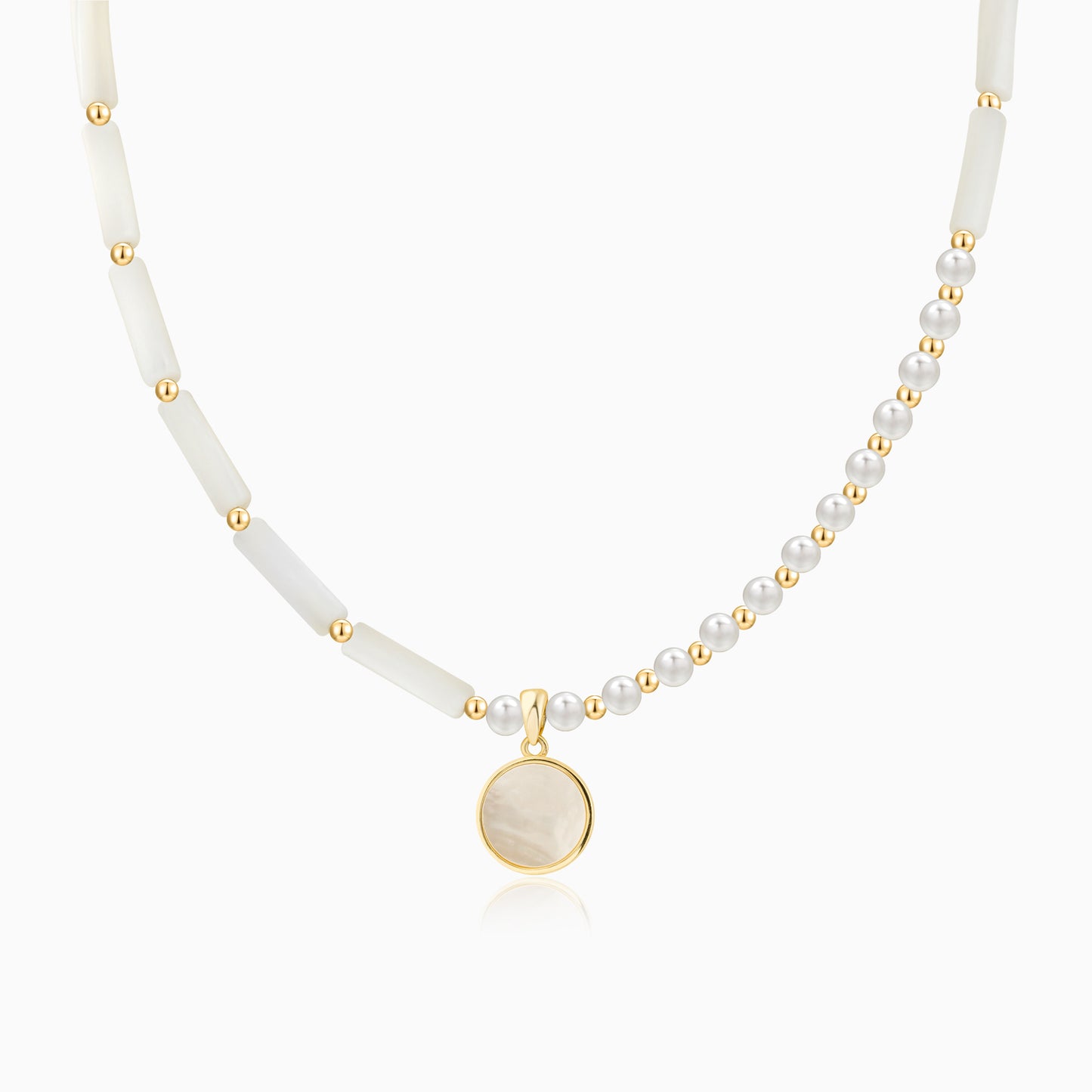 Gold Plated Natural Mother-of-Pearl Bamboo Pendant Necklace