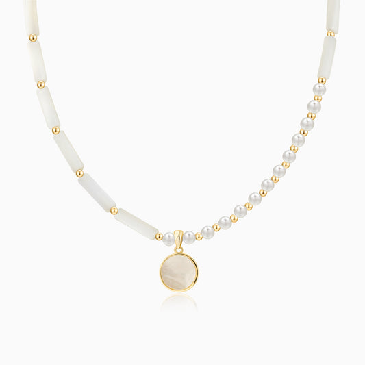 Gold Plated Natural Mother-of-Pearl Bamboo Pendant Necklace