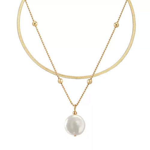 Snake-Chain Double Layer Beads Baroque Pearl Necklace