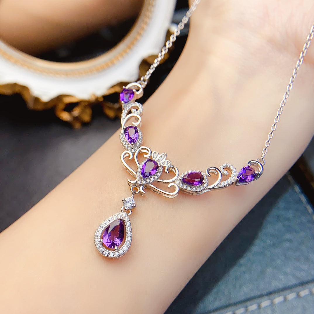 Crowned Teardrop Amethyst Necklace