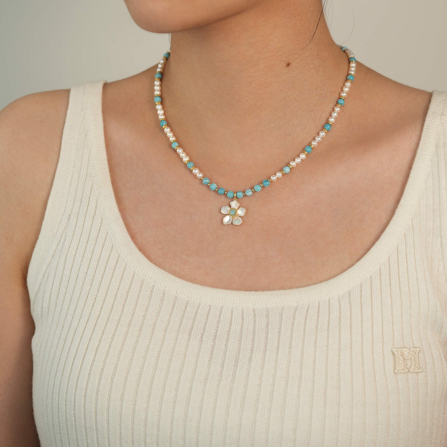 Larimar Blossom Pendant Necklace