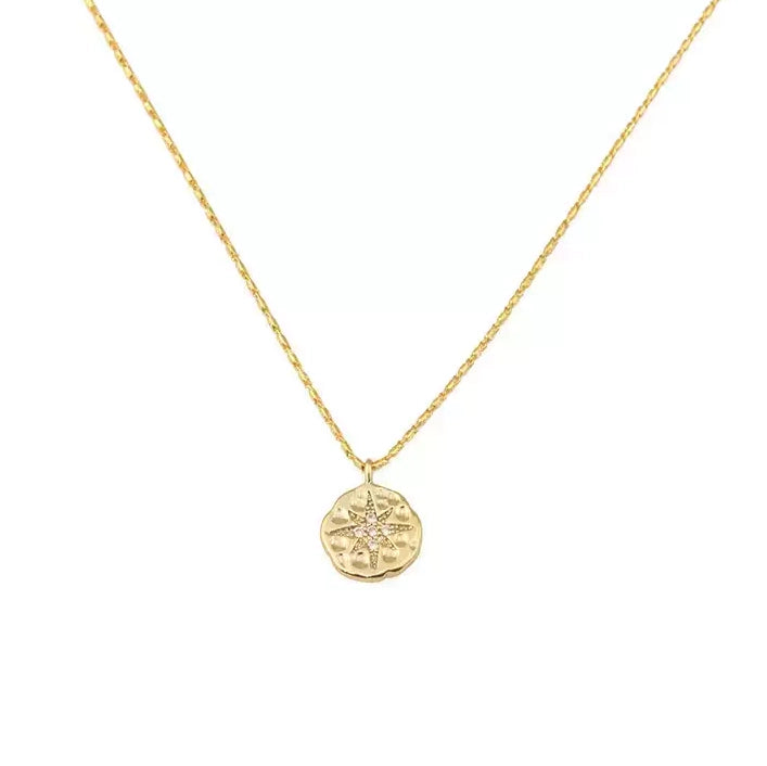 Gold Plated Necklace with Star Embellished Medallion Pendant