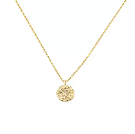 Gold Plated Necklace with Star Embellished Medallion Pendant