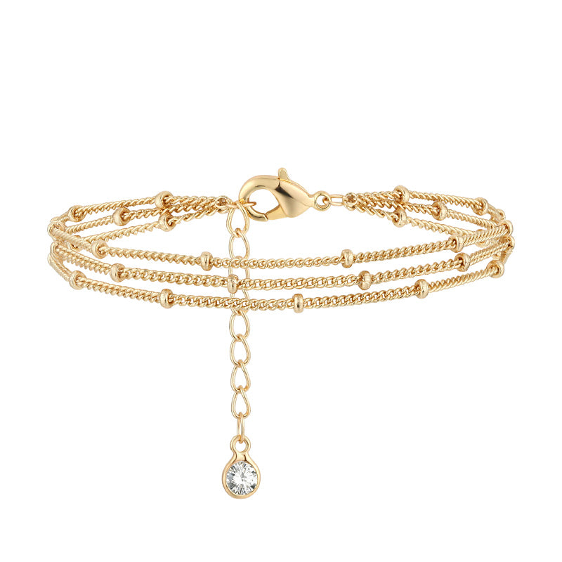 Three Layer Gold Plated Beaded Chain Bracelet