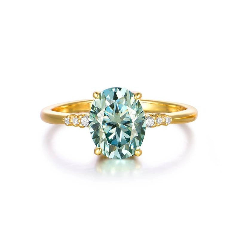 Aqua Green Moissanite 2Pcs Set Ring