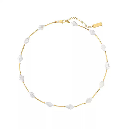 Exquisite Rhombus Baroque Pearl Gold Plated Necklace