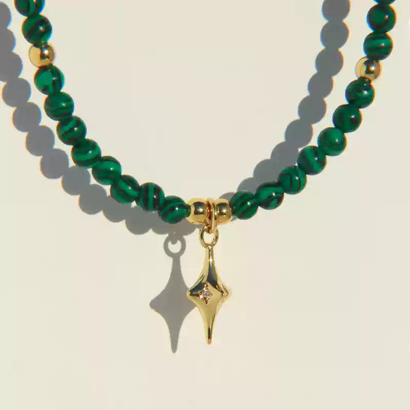 Vintage Malachite Gold Plated Star Necklace