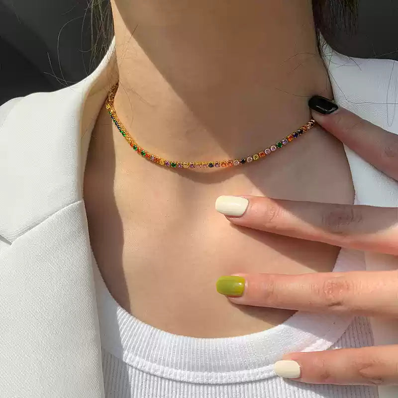 Colorful Zircon Gold Plated Necklace