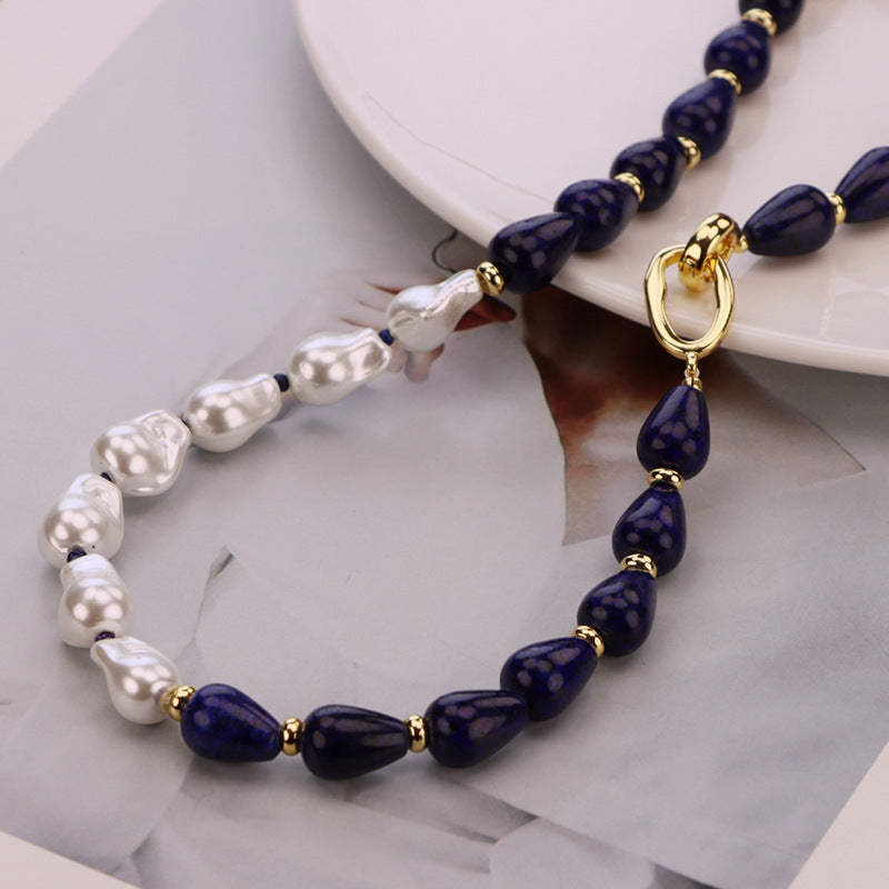 Imitation Baroque Pearl Lapis Lazuli Necklace