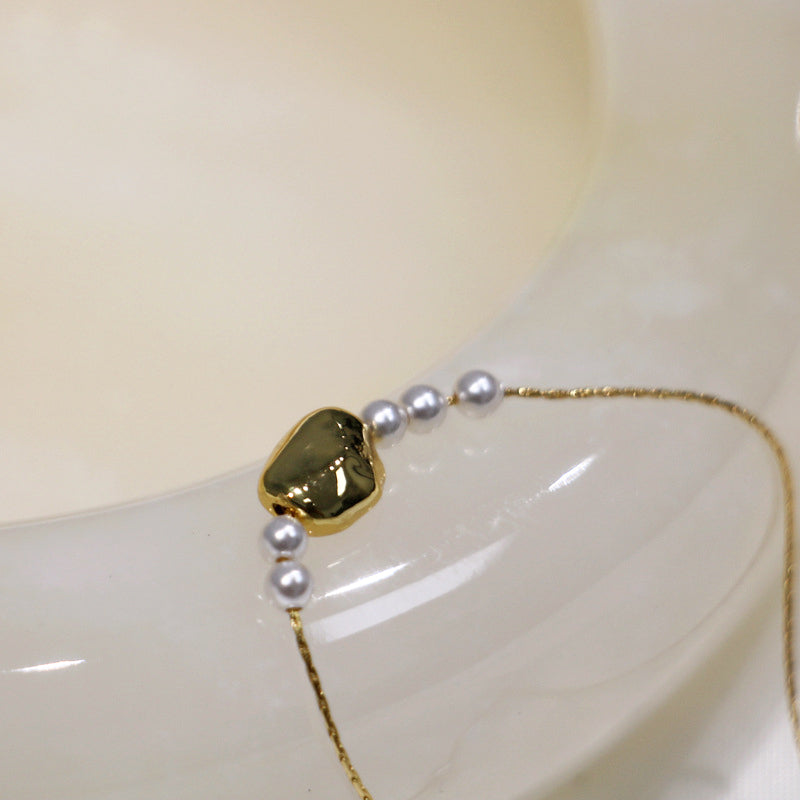 Gilded Copper Necklace with Delicate Pearl Accents