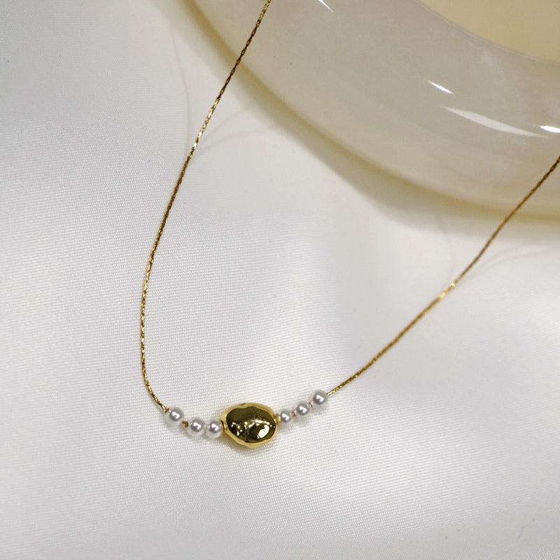 Gilded Copper Necklace with Delicate Pearl Accents