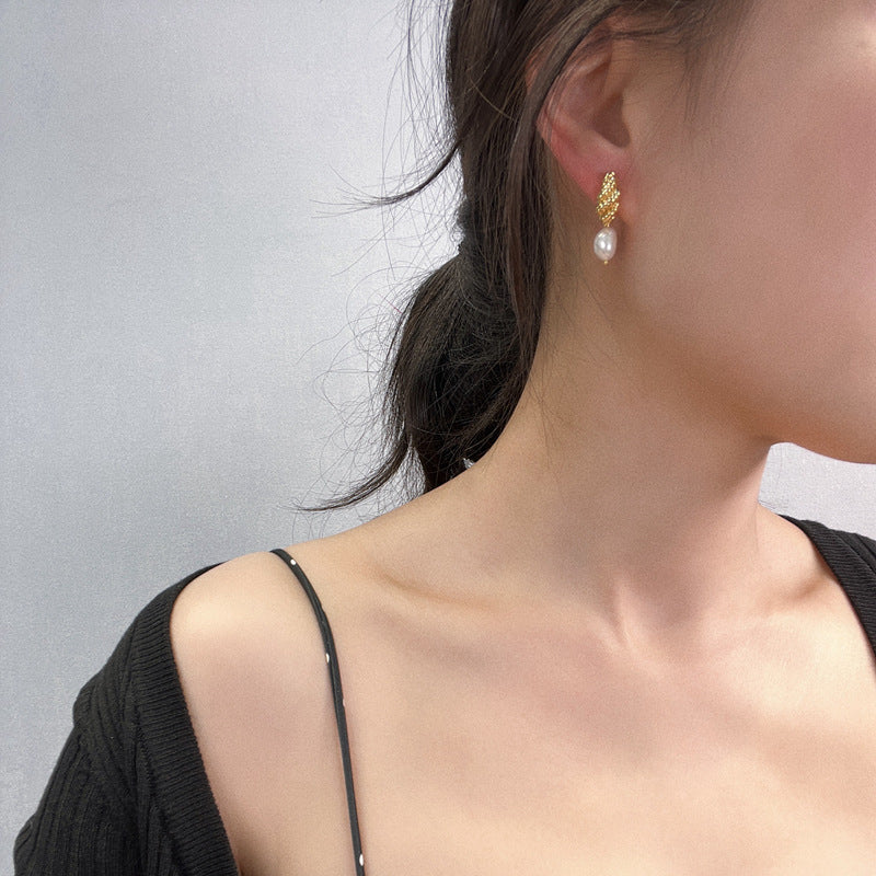 Croissant Baroque Pearls Gold Plated Earrings
