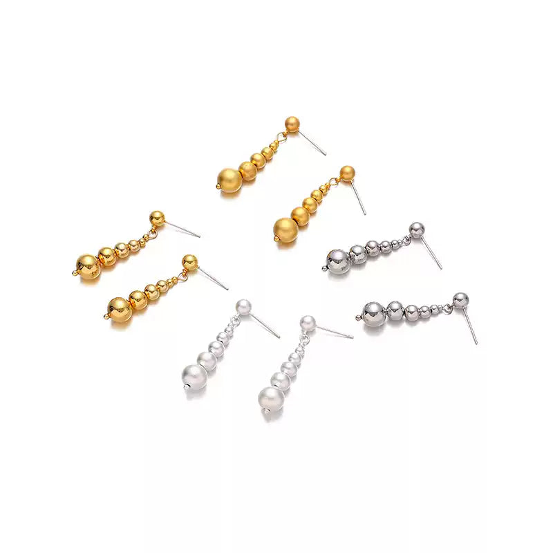 Tiered Beads Gold Plated Dangle Earrings