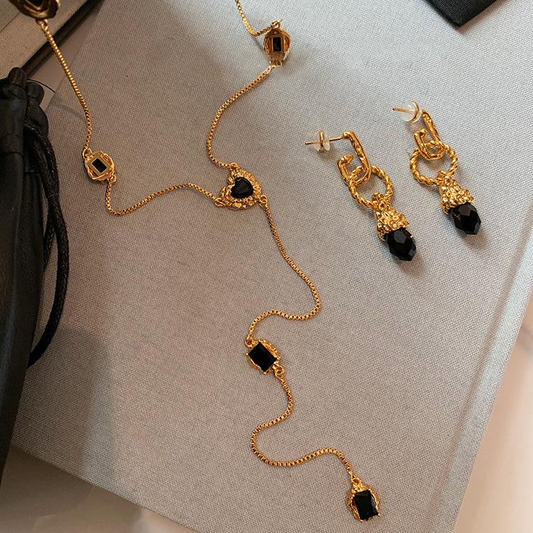 Luxury Black Gold Plated Earrings and Necklace Set