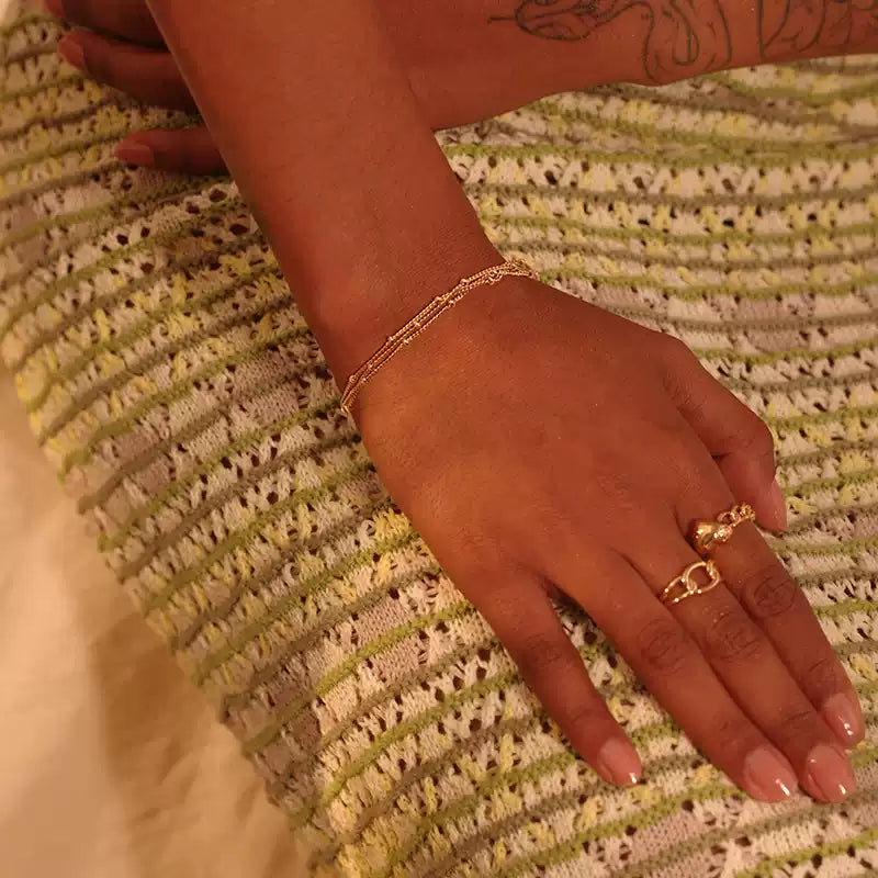 Three Layer Gold Plated Beaded Chain Bracelet
